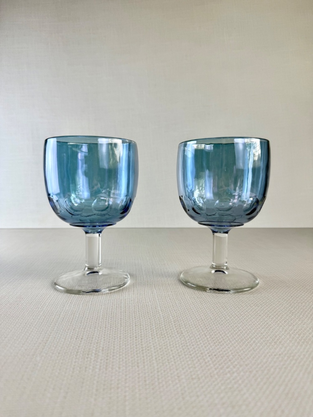 Vintage Bartlett Collins Blue Iridescent Thumbprint Goblets — Set of 2 - Picture 2 of 12